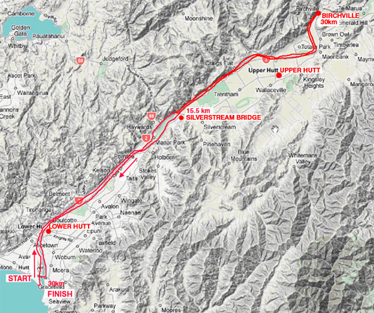 map for biking the Hutt Valley River Trail