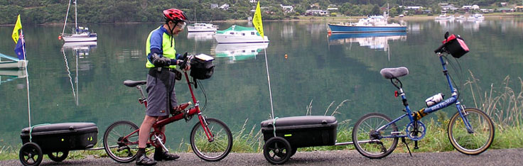Bikes and trailers round the Marlborough Sounds, New Zealand