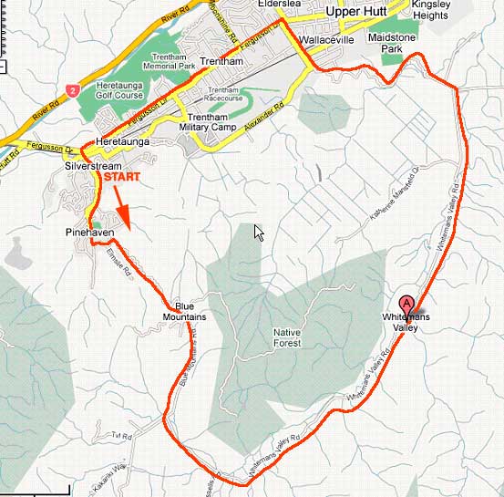 Biking Whiteman's Valley, route map