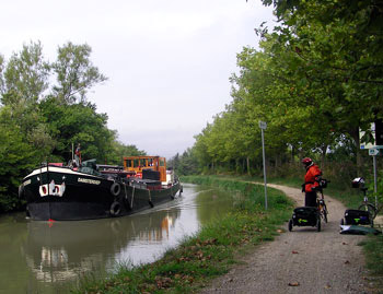 canal barge on bike tour through France with trailers
