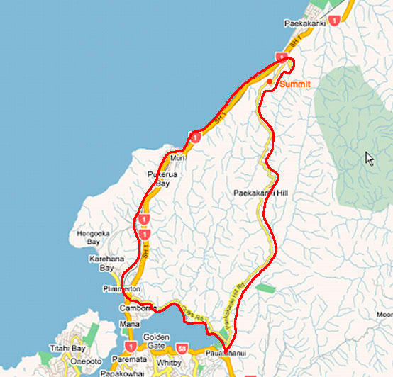 Cycling map of the Paekakariki Pauatahanui circuit
